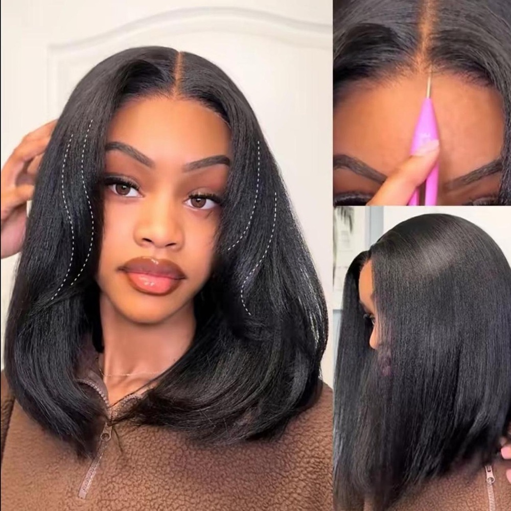 Sleek Black Middle-Part Human Hair Bob Wig